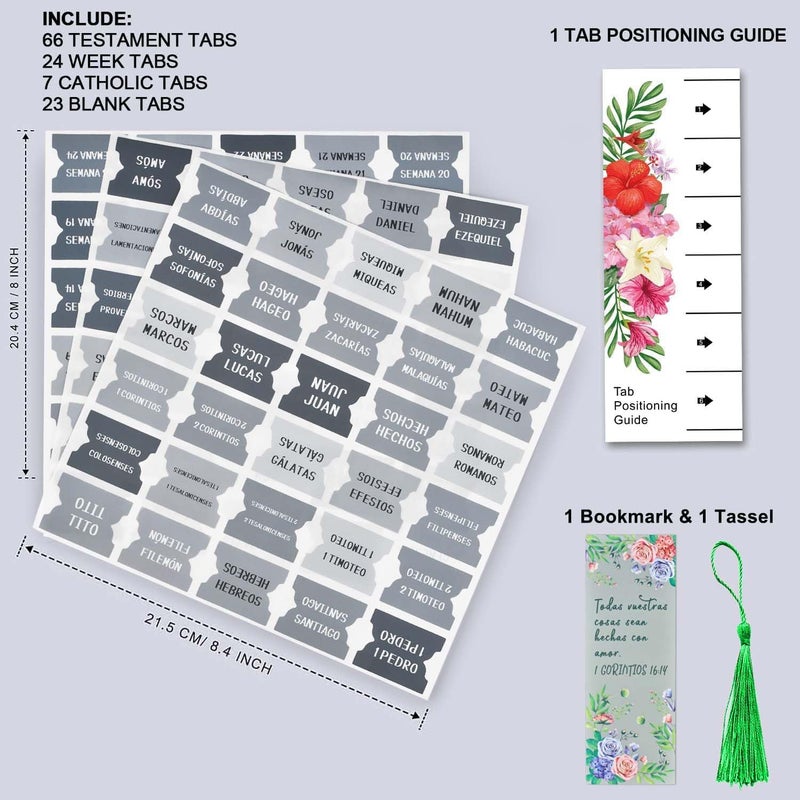 Cualfec Spanish Bible Index Tabs New & Old Testament Tabs Matte Laminated Floral Design, Bible Journaling Supplies - 122 Pcs (Gray) - Image 4